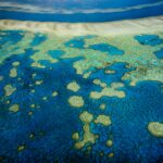 An aerial view of the islands of the Great Barrier Reef in Queensland, Australia